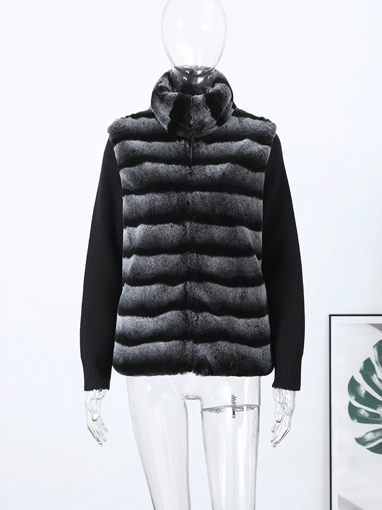 Casual Faux Fur Coats Women Patchwork Knit Long Sleeves Zippers Thicken Jacket Female 2026 Winter Spring Chic Warm Outwear Lady