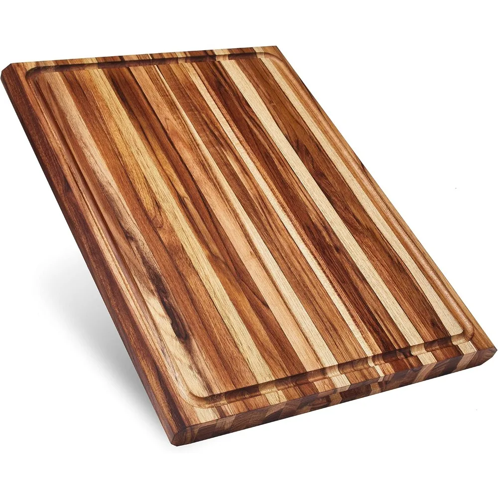 Large Thick Edge Grain Teak Wood Cutting Board with Juice Groove for Kitchen, 23x17x1.5 Inches Charcuterie Board