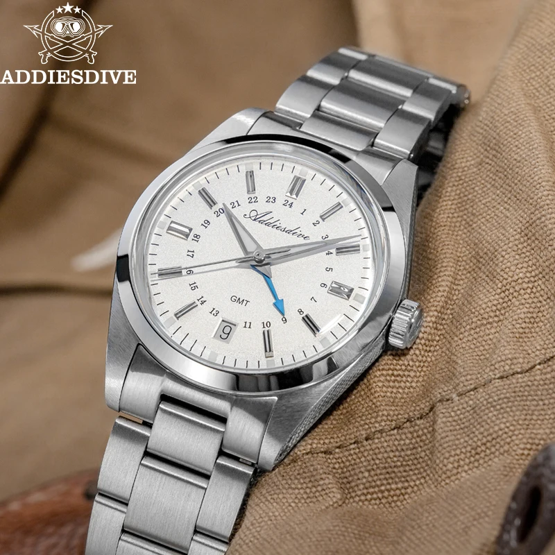 Addiesdive gmt uhr 36mm schweizer ronda 515-24h quarz armbanduhr ar beschichtung leuchtender edelstahl m wasserdichte neue uhr