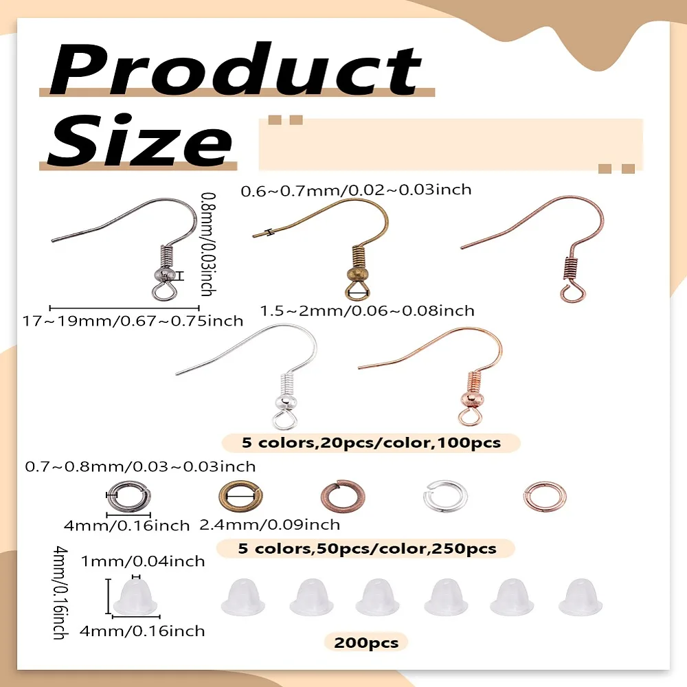 

1set Iron Brass Earring Hooks Jewelry Making Findings Kits Mixed color 4~19x0.7~4mm Hole: 1~2.4mm