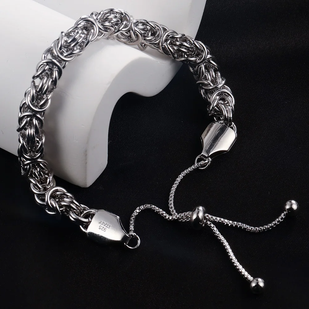 

Byzantine Emperor Chain Bracelet for Men S925 Sterling Silver Women Polished Length Adjustable Kpop Jewelry Ships from USA