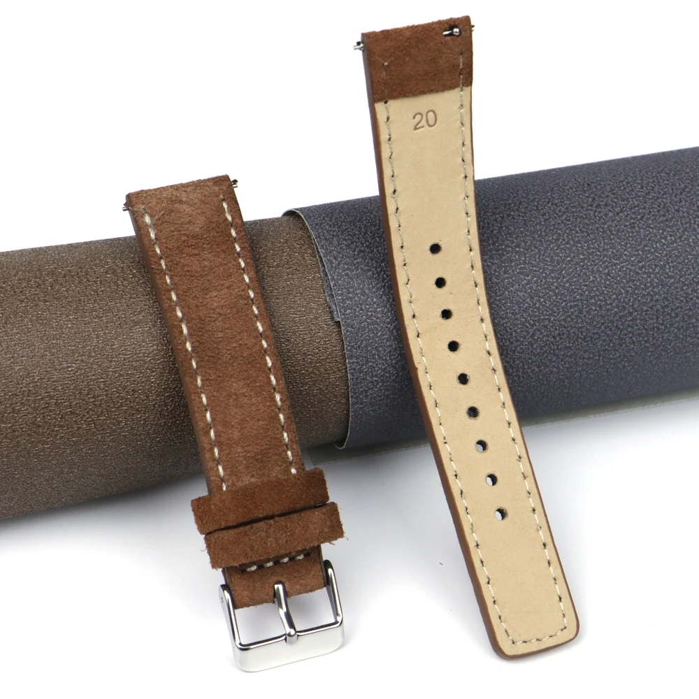 Genuine Bracelet Vintage Soft Watch Band for Seiko Quick Release Wristbelt Retro Suede Stitching Strap 18mm 20mm 22mm