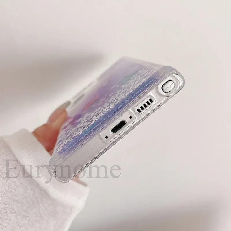 Liquid Glitter Case For Samsung Galaxy A17 A16 A56 A35 A55 A15 A25 A54 A34 A36 Pink Bling Quicksand Flower Butterfly Clear Cover