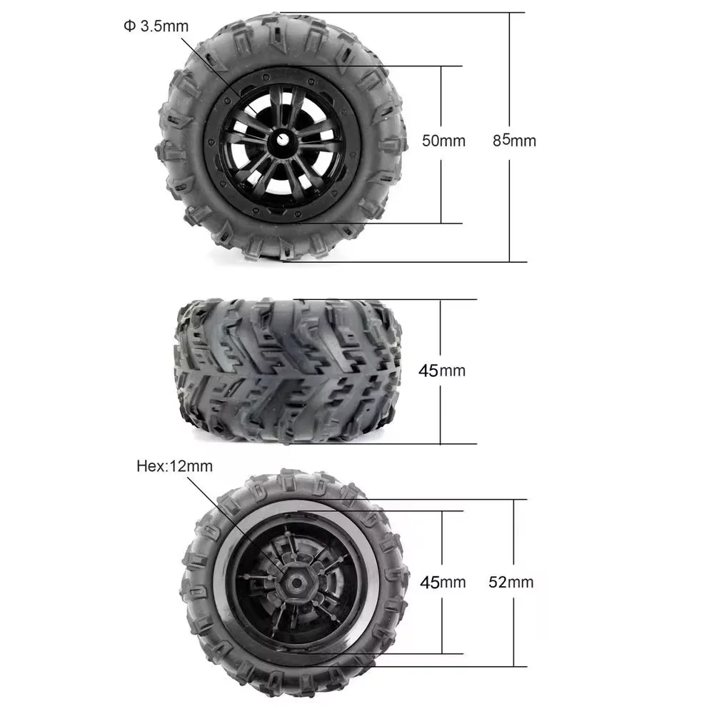 4 sets of large tire widened tire wheels, suitable for WLtoys 144001, 124016, 124018, 124019, 12428 HBX 16889, 16890 remote cont