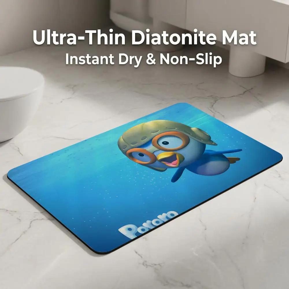 Cartoon P-Pororo T-The L-Little P-Penguin Floor Mat Diatomite Bath Mat, Quick Dry, Absorbent, Multi-Scene Mat