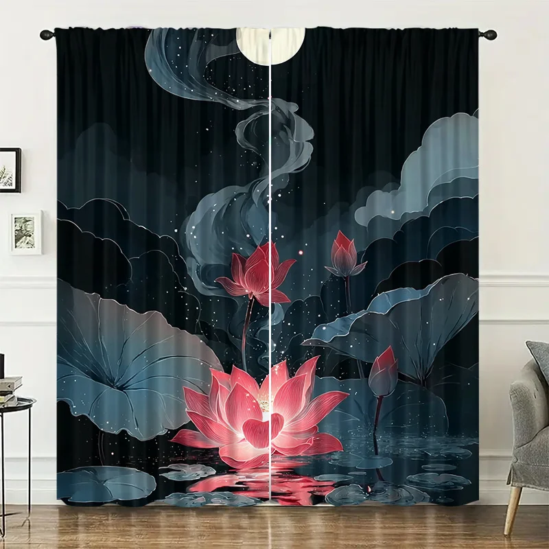 Lavender Pool Moonlight Pattern Curtains, installed using pocket rod method, suitable for bedrooms, living rooms, balconies