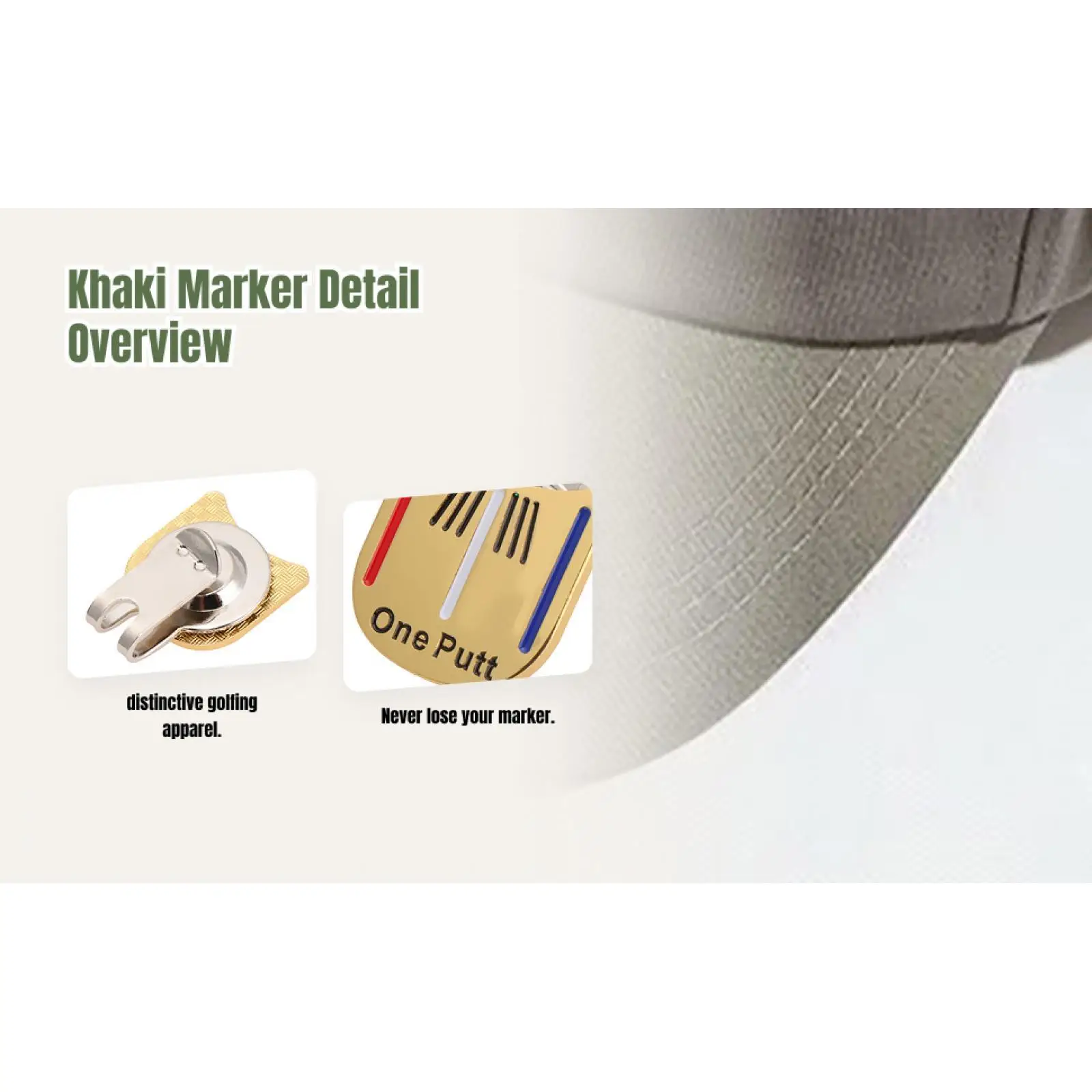 Golf Ball Marker Sturdy Metal Magnetic Hat Clip Khaki Golf Items for Park Golf Supplies