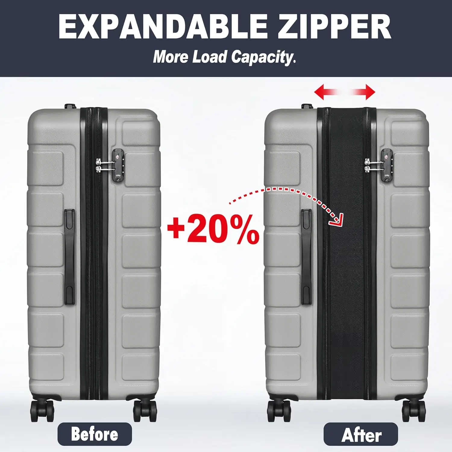 Keytang-Peso Leve Expansível Bagagem Mala com TSA Lock, Hardside Spinner Rodas, 3 Pcs Set