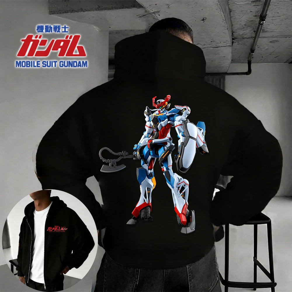 

Осень/зима 2021, новая серия Gundam, одежда в стиле аниме, одежда с принтом из чистого хлопка, 100% супер большая повседневная толстовка на молнии