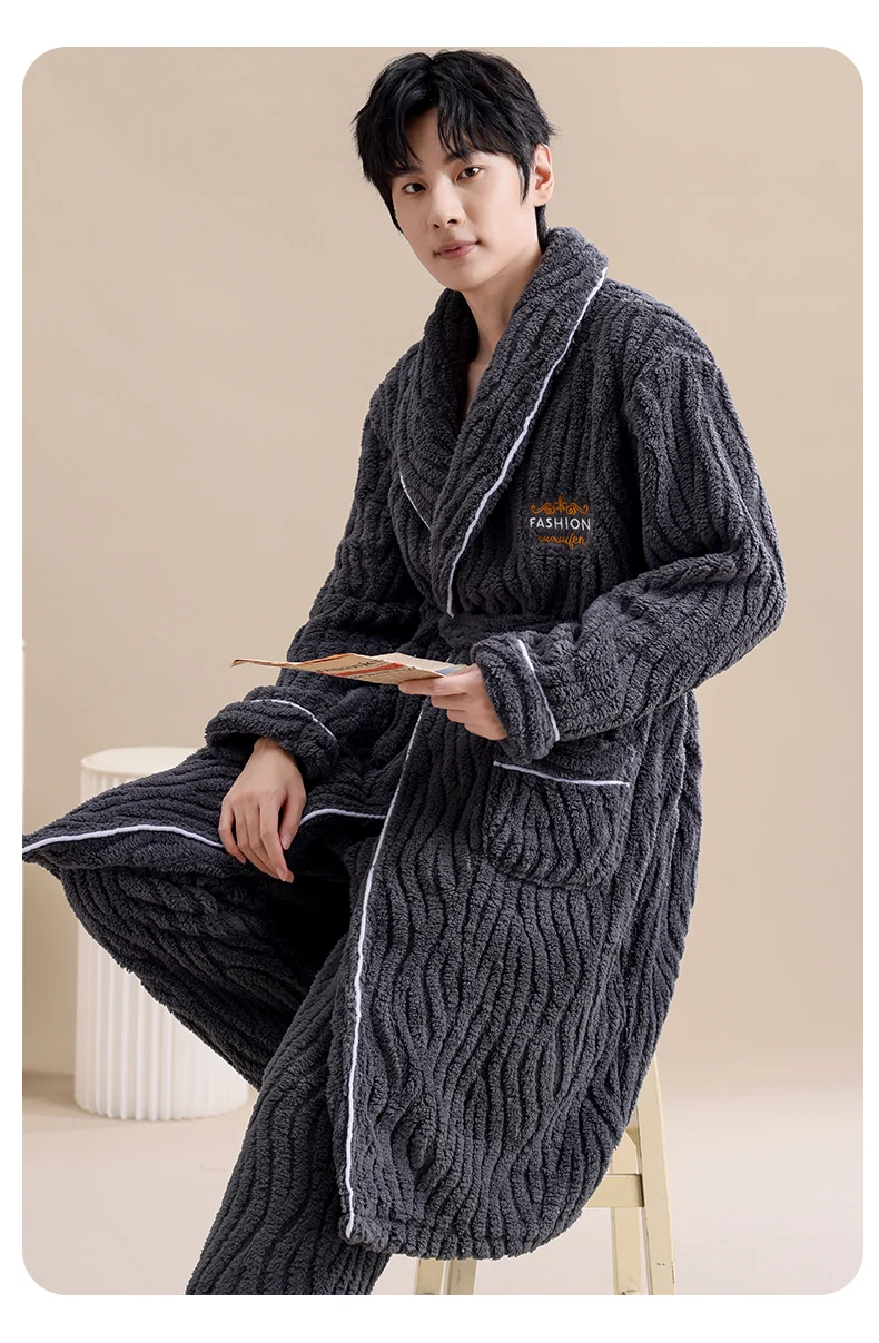 Conjunto de ropa de dormir de 2 piezas para hombre de franela y de manga larga