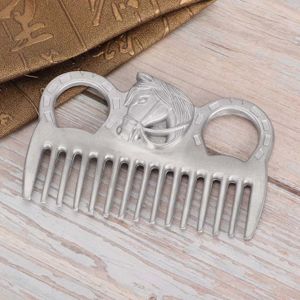 Metal Horse Hair Comb Durable Detangling Horse Mane Comb Pocket-Sized Carved Handle Portable Livestock Comb Livestock Care