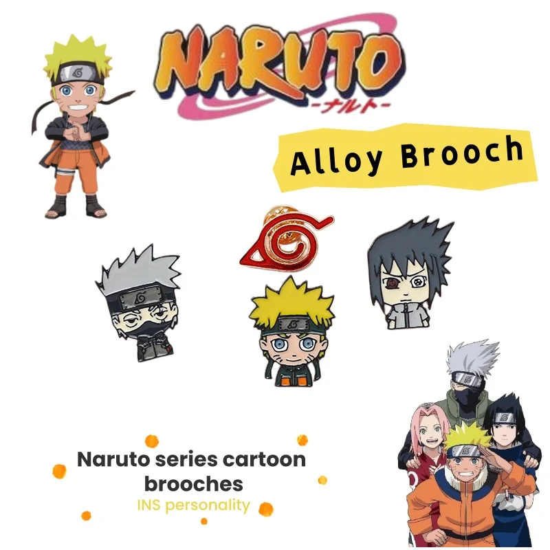 Naruto Anime Cartoon Japanese-Korean Alloy Brooch ins Anime Naruto Series Metal Brooch Jacket Backpack Creative Accessory