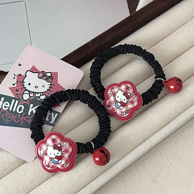 1Pcs Kawaii Sanrio Hello Kitty Hair Ties Cartoon Cute Rubber Band Hair Rope For Women Girls Sweet Hair Ring Hair Accessories