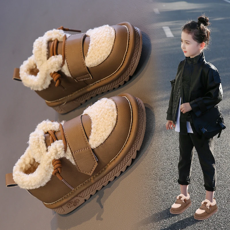 2025 الخريف الشتاء الأطفال أحذية مسطحة أفخم الدافئة الكورية نمط الفتيات حذاء كاجوال لينة أسفل فروي أحذية قطنية