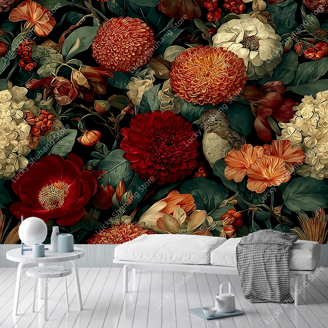 Vibrant Peony and Hummingbird Tapestry Bohemian Floral Wall Hanging for Bedroom Living Room Home Decor Nature Inspired Art Gift