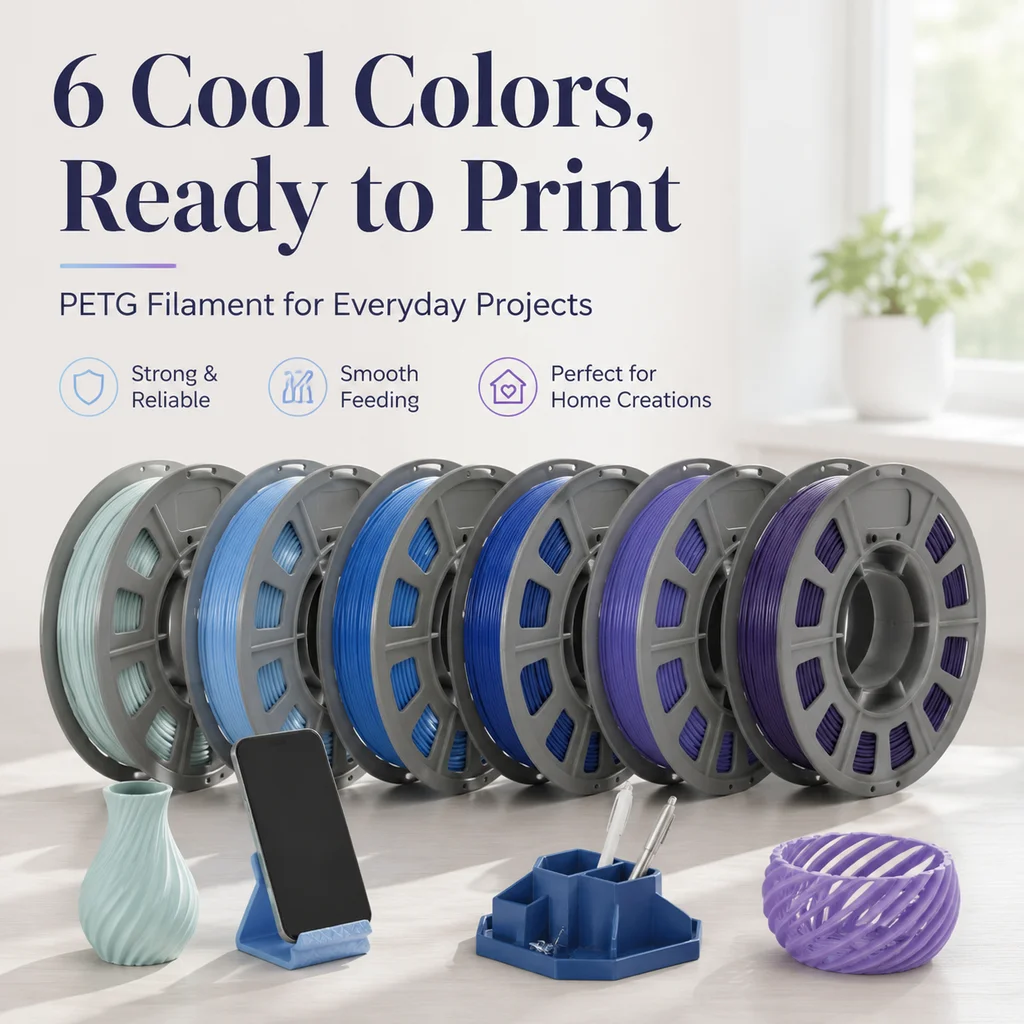 PETG 3D Printer Filament Blue Purple Shades 6 Pack 1.75mm 300g X 6 Spools Solid Color FDM 3D Printing Material