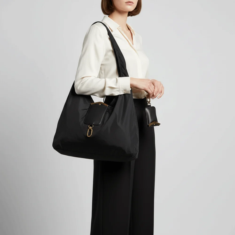Solid Color Key Chain Tote Bag Mini Space-Saving Foldable Shopping Bag Quick-Folding High-Capacity 2-in-1 Bag Charm Pouch