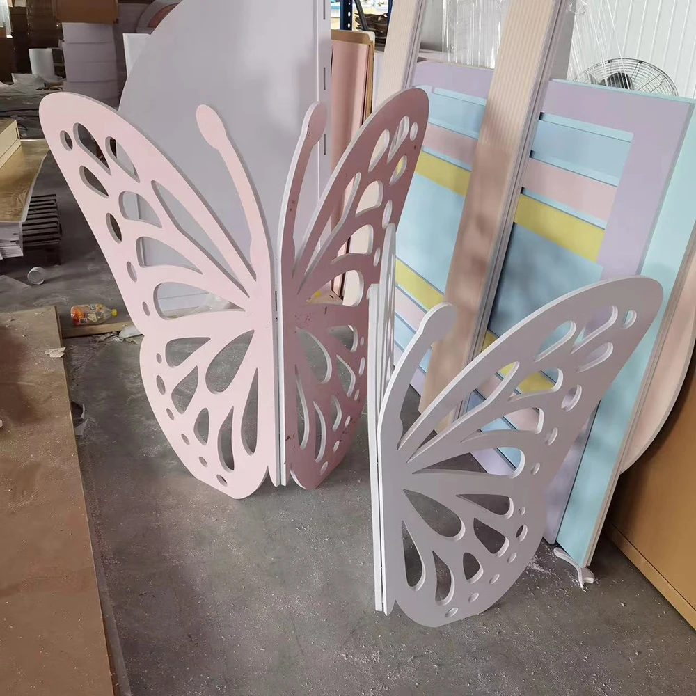 Pink Cute Wedding Butterfly Frame Back Panels Decor For Kids Party Backdrop