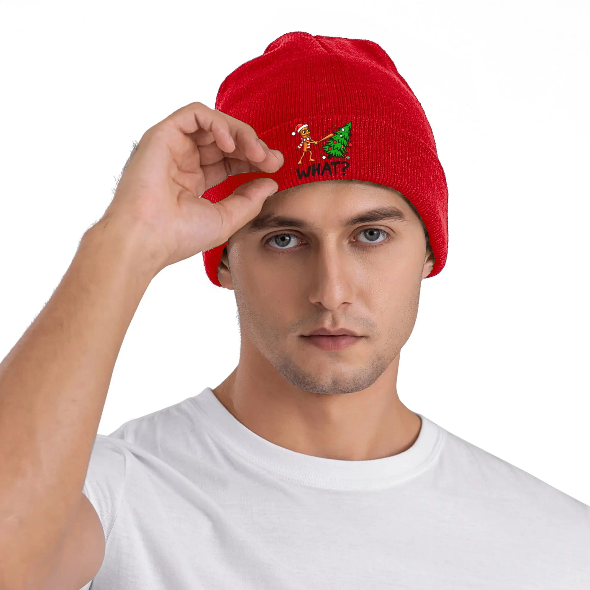 Funny Tung Tung Sahur Pushing Christmas Tree What Knitted Hat for Women Men Beanies Autumn Winter Hats  Warm Melon Cap