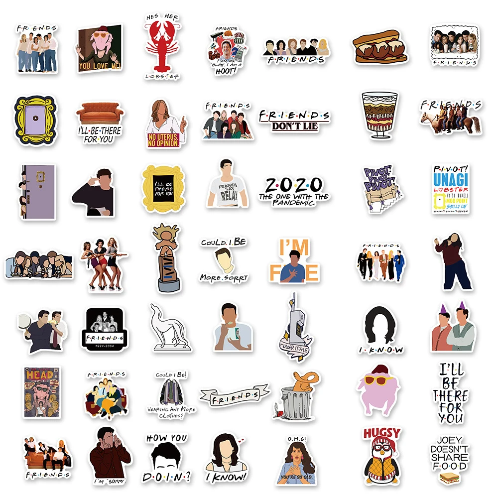 10/30/50/100pcs Classic TV Series Friends Stickers Waterproof Graffiti DIY Phone Case Luggage Laptop Bike Funny Decals Toy Gifts