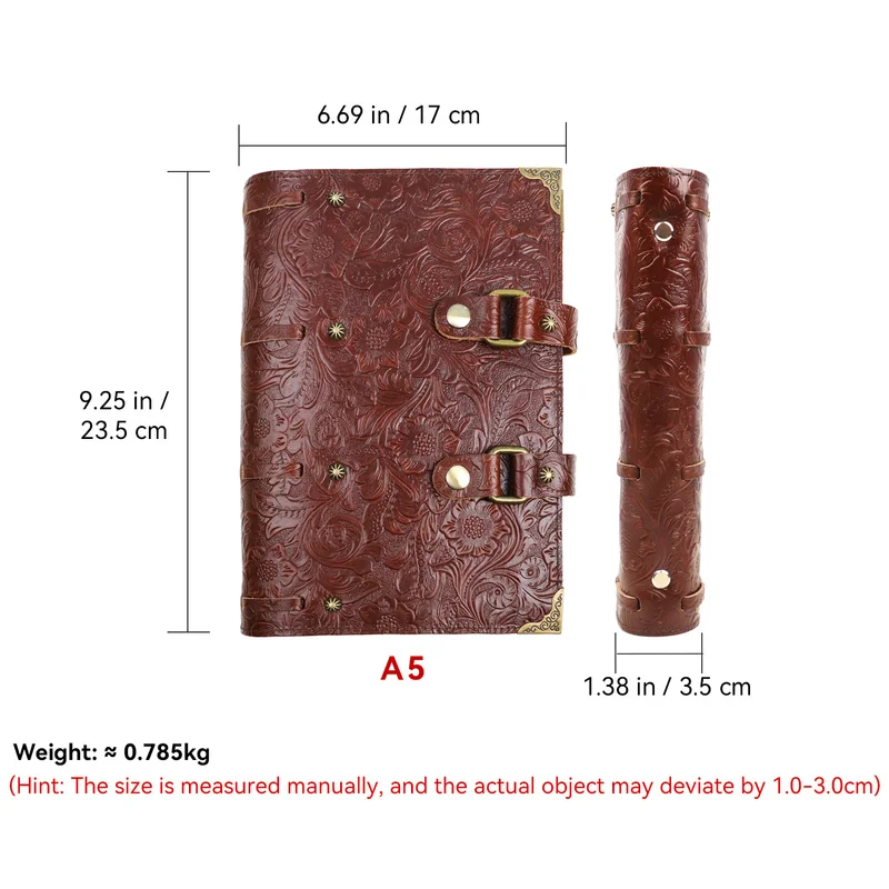 Vintage Genuine Leather A5 Notebook Cover Handmade 6-Ring Binder Refillable Journal Planner – 23.5x17x3.5cm