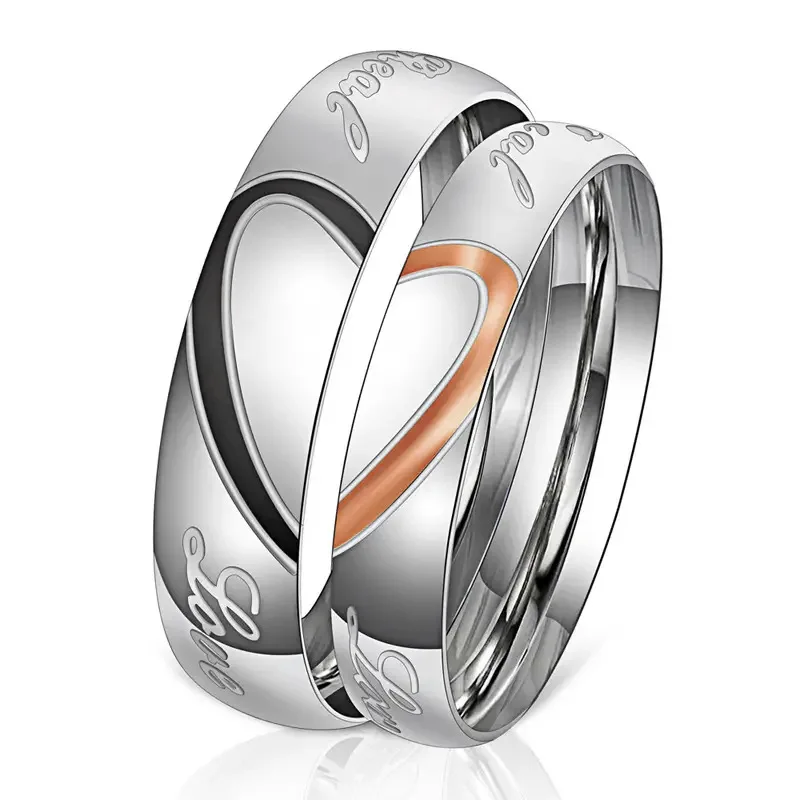 Anillos de promesa a juego para parejas Te amo para siempre, conjuntos de alianzas de boda, anillos de medio corazón para él y sus, ajuste cómodo de acero inoxidable