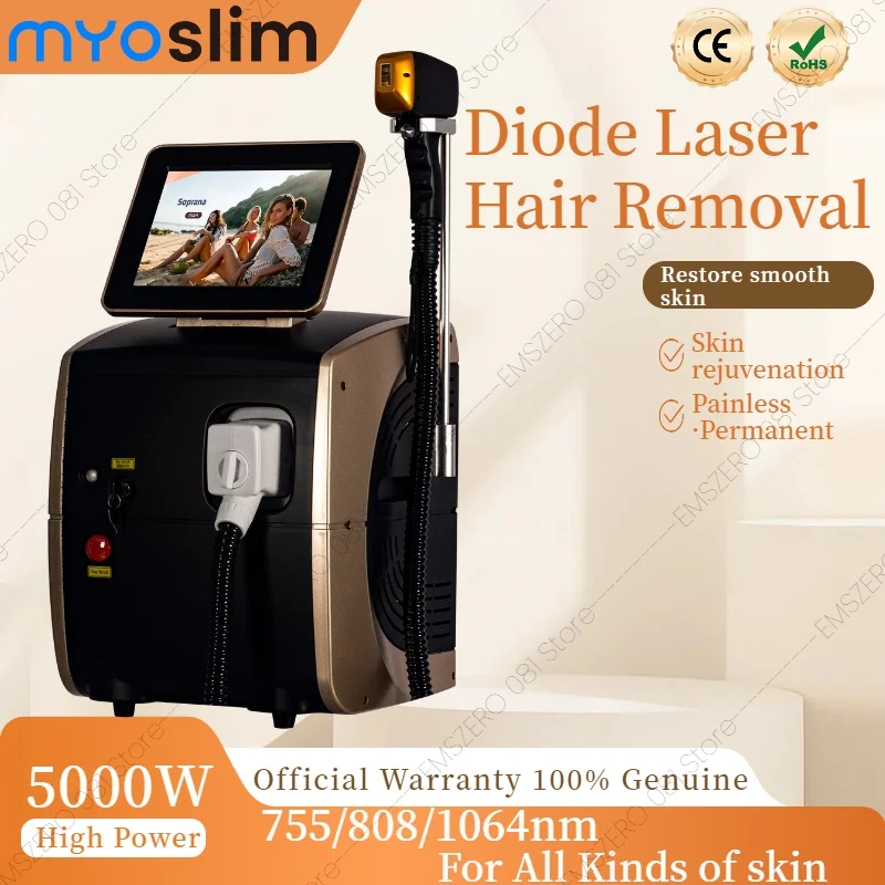 Appareil d'épilation laser à diode 808 nm 5000W pour le visage, Alexandrite, Épilation physique permanente et indolore pour les aisselles et le corps