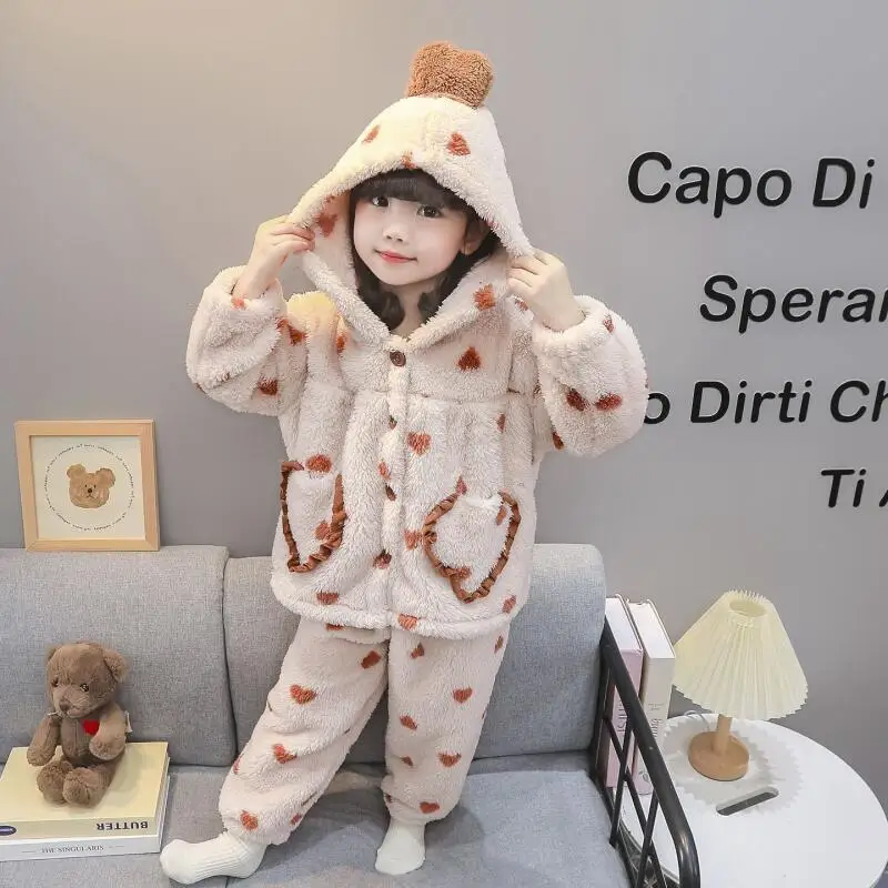 

Hot Girl Pajamas 2-Piece Set Hoodie Pants Thicken Winter Tops Child Keep Warm Kawaii Fashion New Style Casual Clothing Homewear