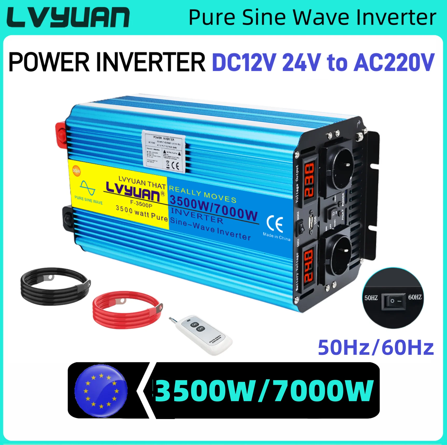 7kW/6kW/5kW Convertitore di potenza Onda sinusoidale pura DC12V a AC220V 230V Pannello solare di potenza Inversor Telecomando 50Hz/60Hz Interruttore automatico