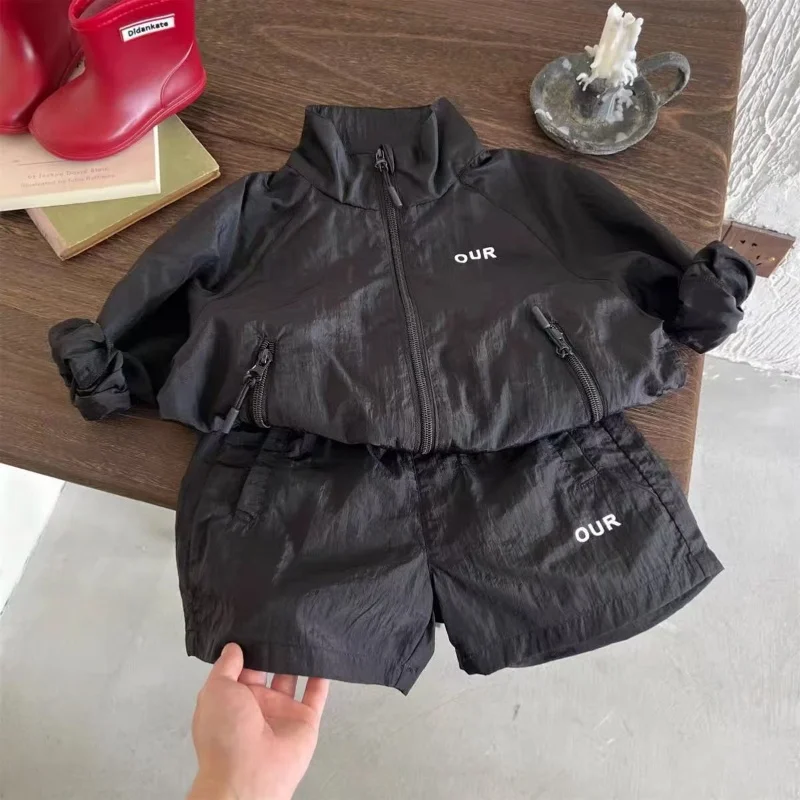 Boys' Set Girls New Sportswear Summer Long Sleeve Shorts Two-piece Set Baby Fashionable Quick Drying Children's Clothing