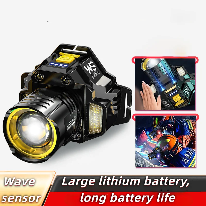 

Фара дальнего света с сильным лучом, сверхяркая перезаряжаемая индукционная портативная рабочая лампа большой емкости с креплением на голову