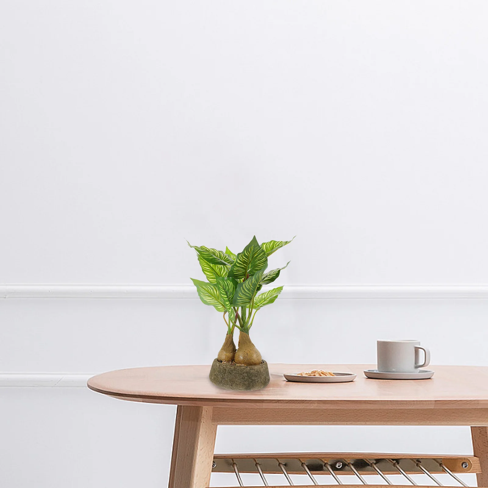 

Artificial Leaf Potted Plant Realistic Faux Bonsai Decorative Tabletop Plant Low Maintenance Home Office Greenery