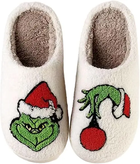 

Christmas Slippers For Women Men Indoor Soft Warm Cotton House Memory Foam Cozy Fluffy Fall Winter Home