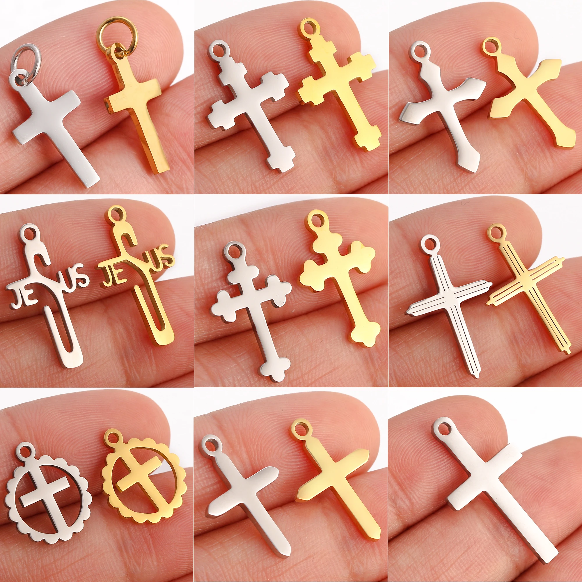 5Pcs Cross Charms Stainless Steel Pendant for Jewelry Making DIY Amulet Bracelet Earrings Necklace Handmade Gifts Charm Supplies