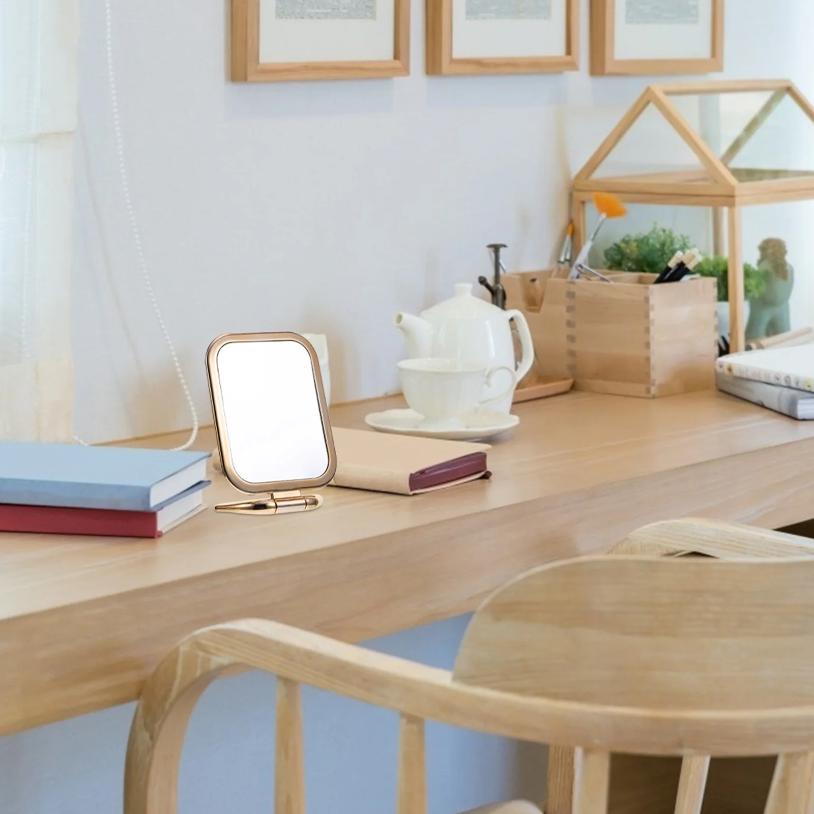 

Double Sided Makeup Mirror Folding Design Adjustable Angle Vanity Tabletop Magnifying Mirror for Home Travel Use