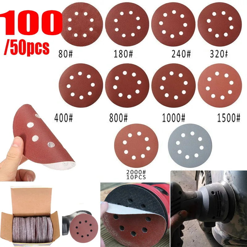 

50/100PCS 80~3000 Grits Sanding Discs 8 Hole Hook And Loop Adhesive Sandpaper For Random Orbital Sander Abrasive Sheets Tools