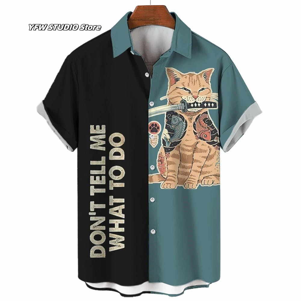 Camiseta con estampado de animales para hombre, camisa con cuello vuelto, Estilo Hawaiano, Verano