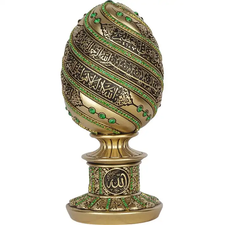 LaModaHome Gold Color Egg Design Ayatul Kursi Carved Islamic Gift Green Stone for Home