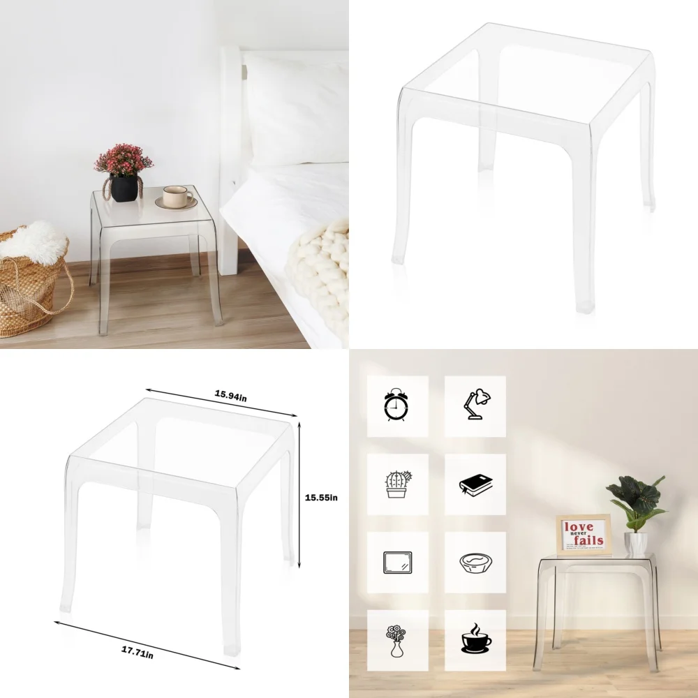 

Café TablesPortable Clear End Table Lightweight Small Coffee Table for Easy Moving