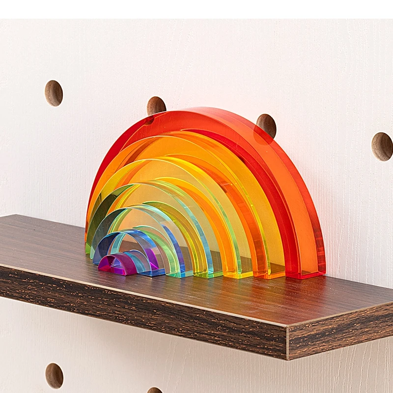 Patchwork Rainbow Acrylic Sculpture Transparent Colored Statue DIY Blocks Decorative Figurines Home Decoration Accessories