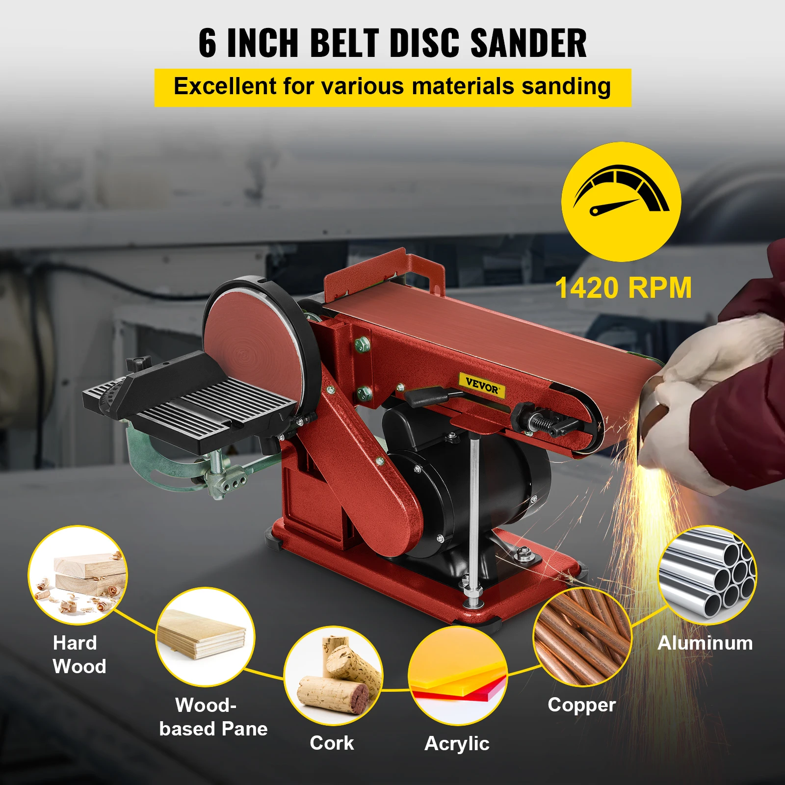 VEVOR 375W Multi-Function Abrasive Sanding Machine Desktop Belt Disc Sander Handmade Woodworking Grinding Polishing Power Tools