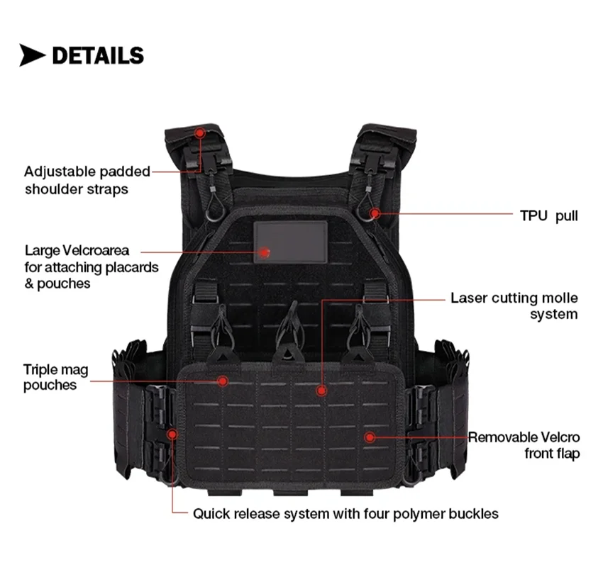 YAKEDA 6094 Modular Combat Vest Laser-Cut MOLLE Adjustable Cummerbund Enhanced Mobility for Special Forces/Field Ops