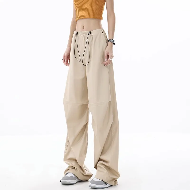 

High Waist Drawstring Long Wide Leg Casual Pants New Loose Fit Trousers Women Fashion Tide Spring Autumn 2023