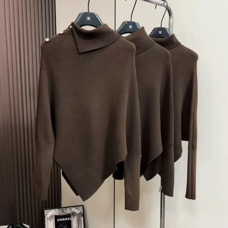 

Корейский стиль, модный простой нерегулярный вязаный свитер для женщин, однотонный универсальный пуловер, осенне-зимний топ