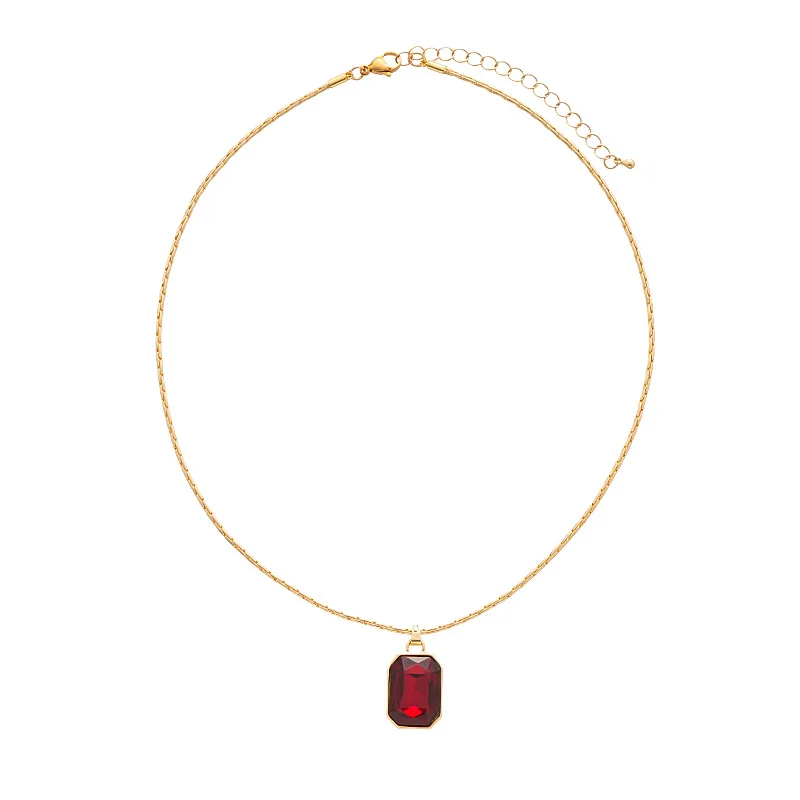 خمر Ankera الأحمر الماس رصع مستطيلة الترقوة قلادة بسيطة نمط هندسي أناقة مجوهرات للنساء