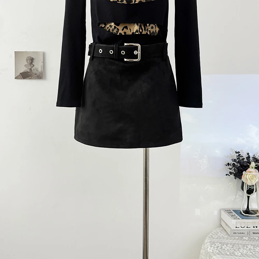 Faux Suede Vintage Skirts French Spicy Girl Solid Color A-Line Mini Skirt Autumn Winter Temperament High Waist All-Match Skirts