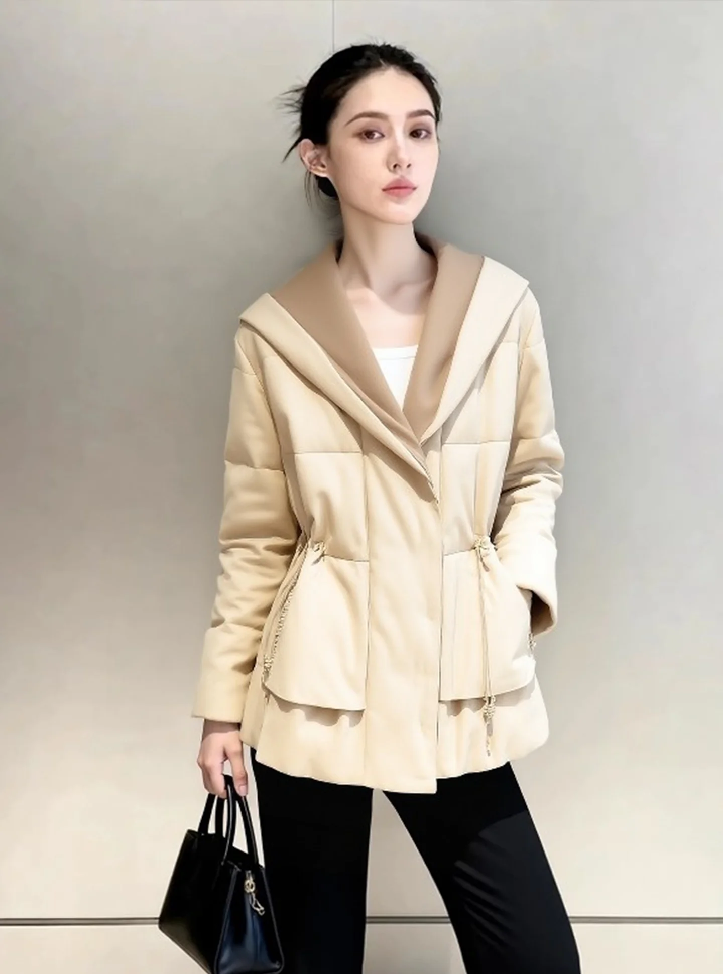 

Шикарный пышный оранжевый женский пуховый джинт средней длины, новинка 2025, зимняя модная верхняя одежда небольшого размера высокого класса Thi