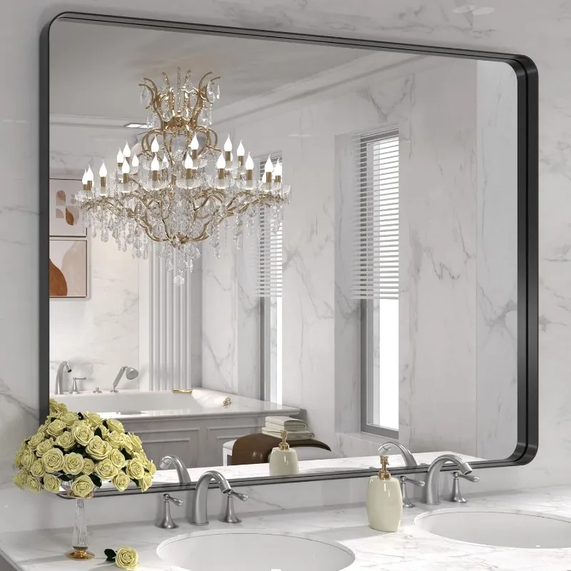 

48x36 Inch Black Metal Framed Bathroom Mirror for Wall, Matte Black Bathroom Vanity Mirror Farmhouse