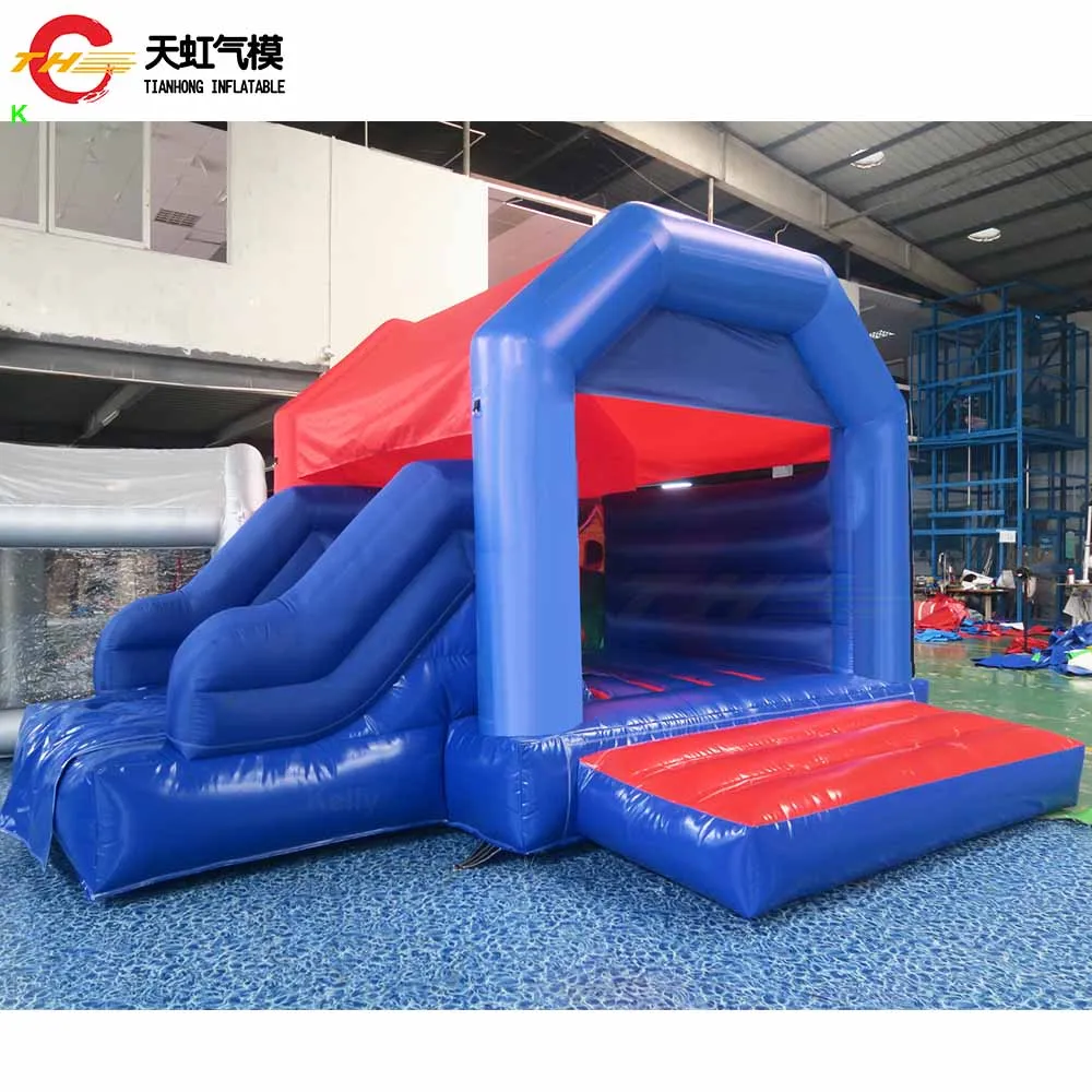 4 x 4 m aufblasbarer Hüpfer für Kinder mit Rutsche, aufblasbare Rutsche für den Hinterhof, Hüpfburg, Karneval, Luftpullover mit Gebläse