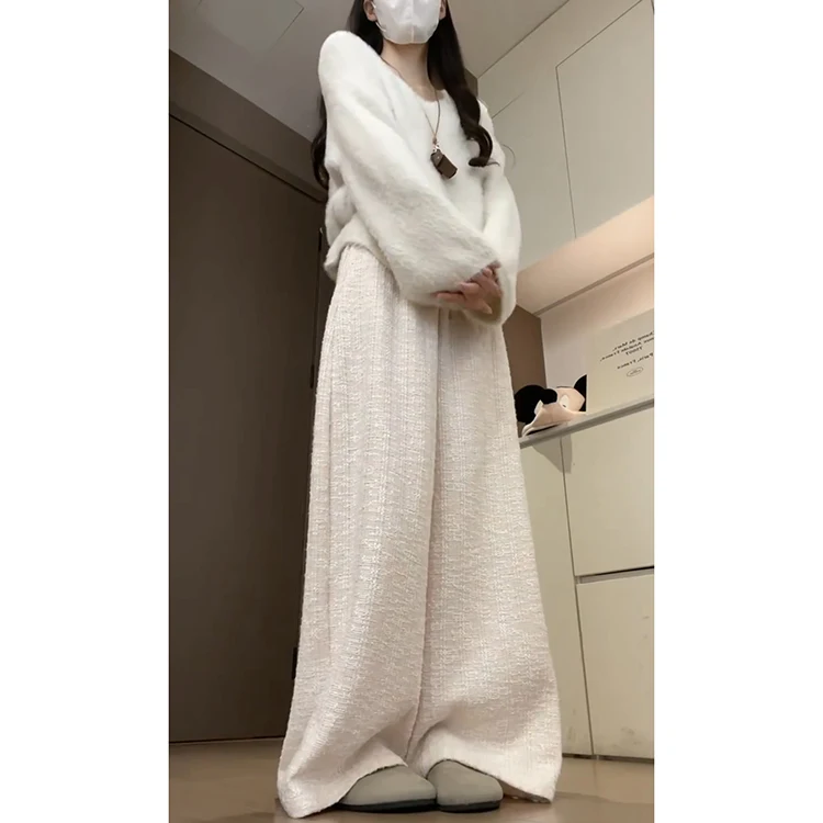 الوردي الحلو عادية مستقيم الساق السراويل النسائية الخريف الشتاء جديد تنوعا التخسيس عالية الخصر ثنى الطابق طول السراويل